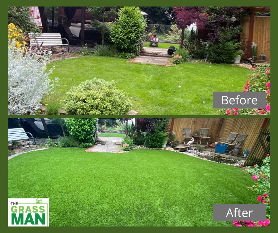 Before and after artificial grass garden
