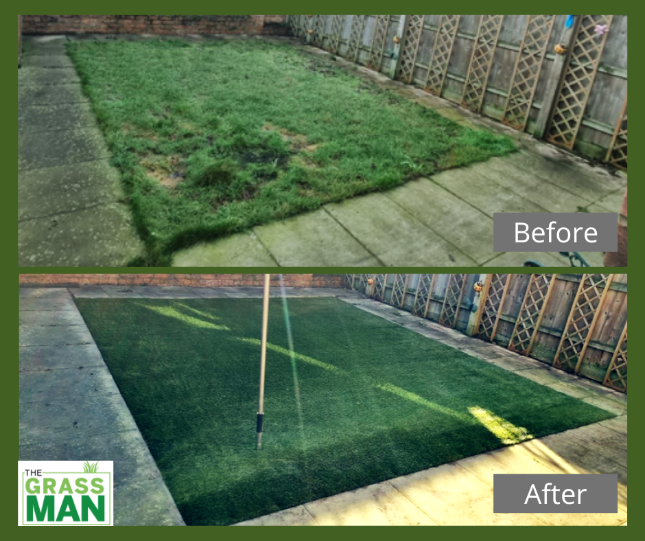 before and after artificial grass